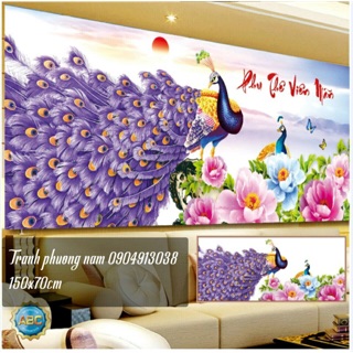 Tranh đính đá chim công 150x70cm