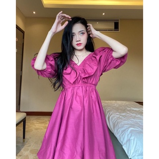 Váy sơ mi cổ bèo thắt nơ sau