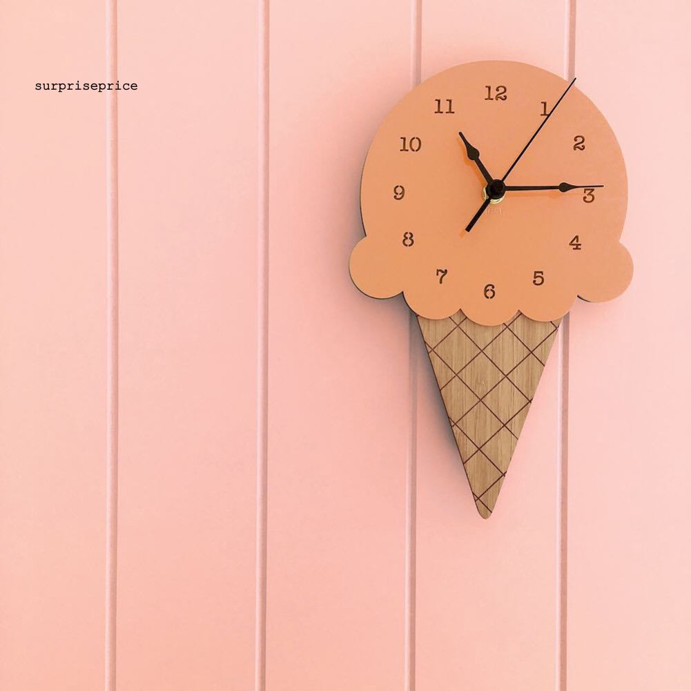Đồng hồ treo tường bằng gỗ hình kem ốc quế thiết kế sáng tạo dễ thương