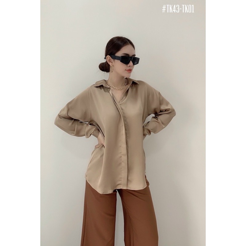 Áo sơmi công sở satin kèm ảnh thật