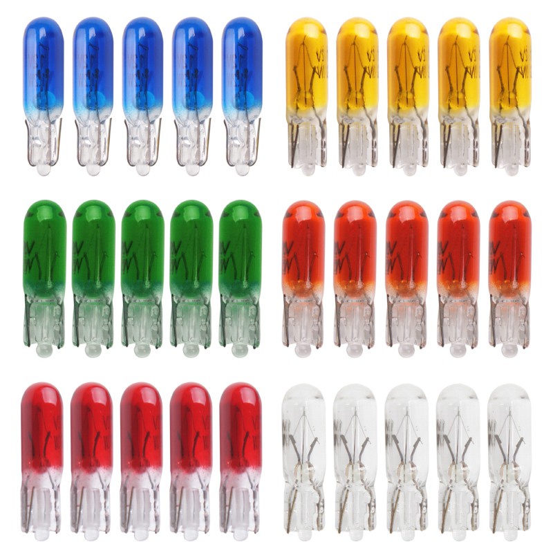 Set 10 Bóng Đèn halogen T5 W2W 12v 1.2w Xanh Dương/Đỏ/Vàng/Vàng Trang Trí Bảng Điều Khiển Cho Xe Hơi