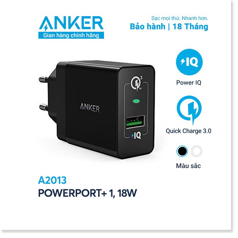 Sạc ANKER PowerPort+ 1 cổng 18w Quick Charge 3.0 - A2013