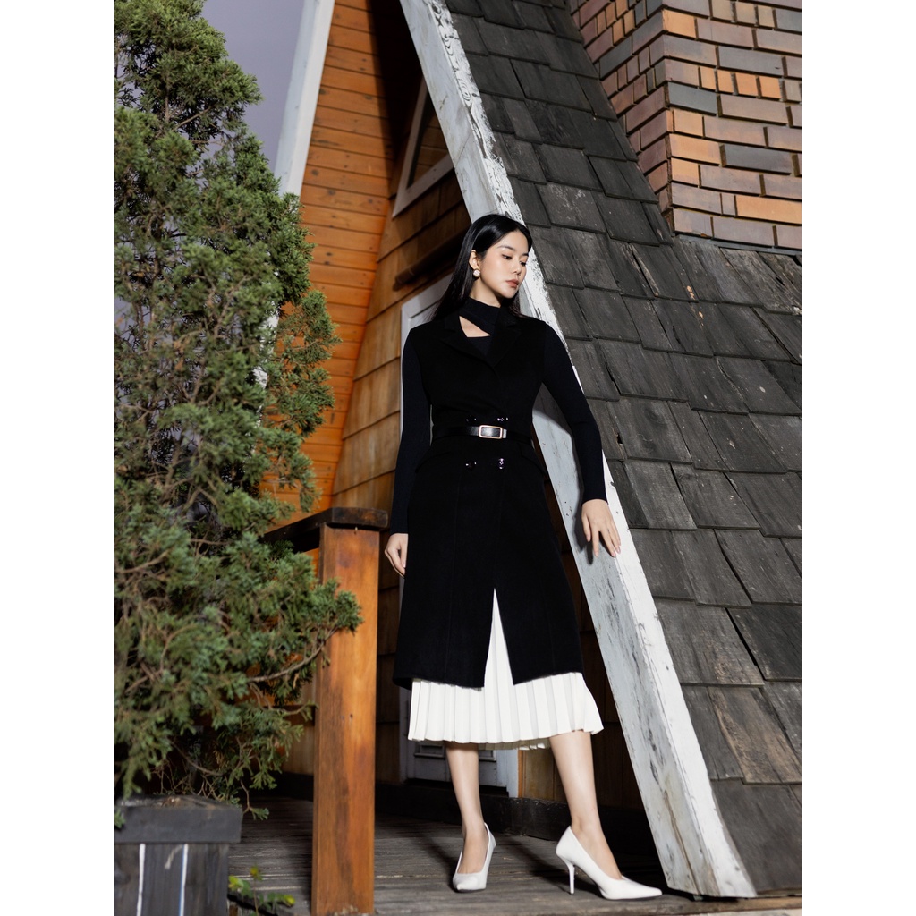 D.CHIC 970235 Áo khoác dạ handmade gile dáng dài cổ 2 ve