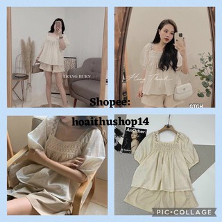 Set be cổ vuông viền ren siêu hot