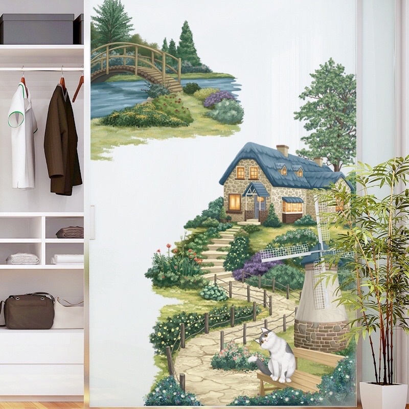 Decal dán tường, Tranh dán tường con đường quê trang trí phòng khách phòng ngủ