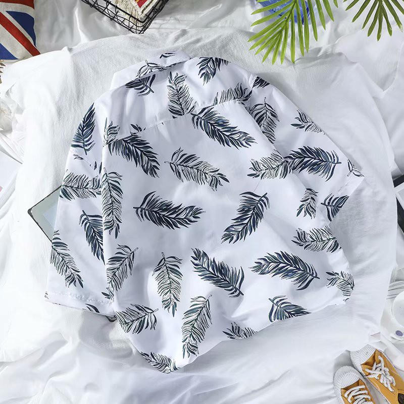 Fashion Leaf Pattern Men's Short Sleeve Shirt