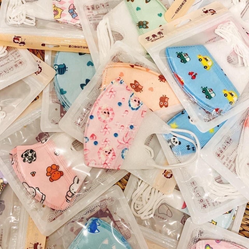 Set 10c khẩu trang 3D xuất Nhật kháng khuẩn cho bé trai bé gái từ sơ sinh đến 6 tuổi nhiều họa tiết