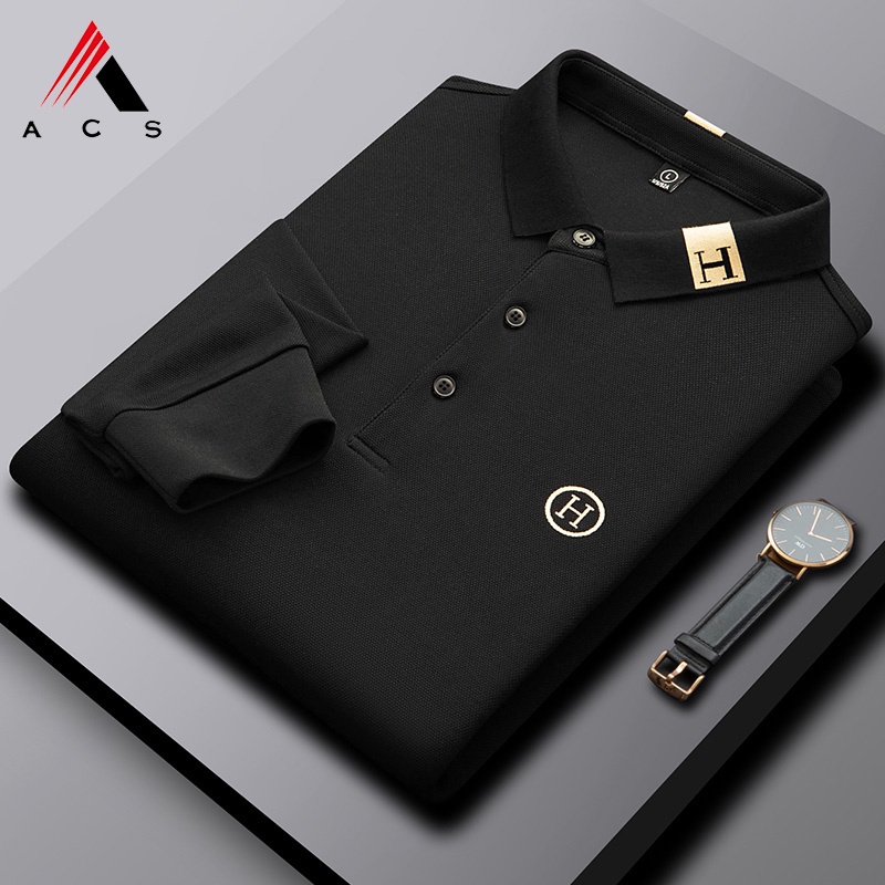 Áo polo tay dài thêu họa tiết kiểu cổ điển cá tính cho nam