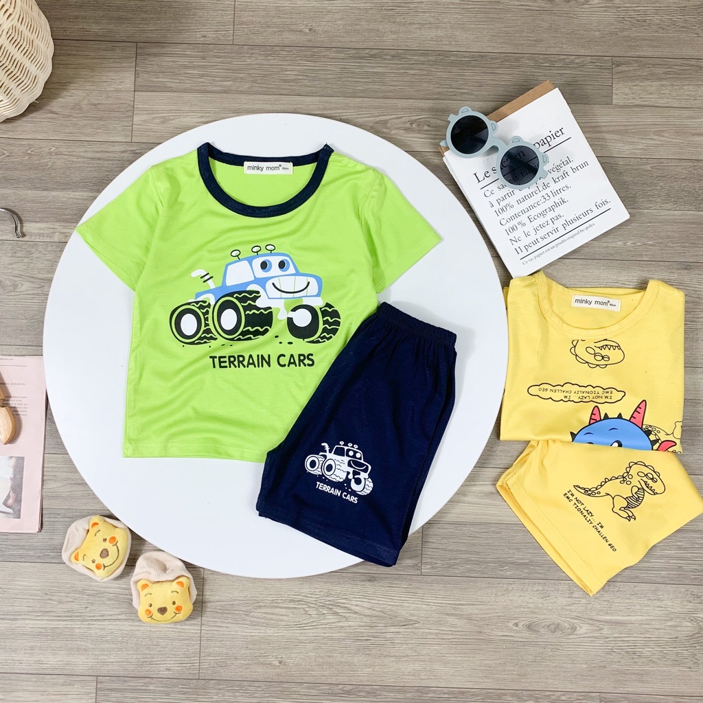 Đồ Bộ Quần Áo Minky Mom Chính Hãng Bé Trai Bé Gái Tay Ngắn Thun Lạnh Cộc Tay 1 2 3 4 5 6 Tuổi Ô Tô Xe Tải-Babulala CT19