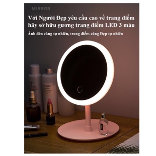 Gương Tròn Trang Điểm Để Bàn - Đèn Led Thay Đổi 3 Màu Kèm Sạc – Đông Bắc