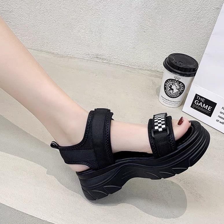 Sandal nữ độn đế 5 cm kẻ caro hot trend Xing - Hàng mới về