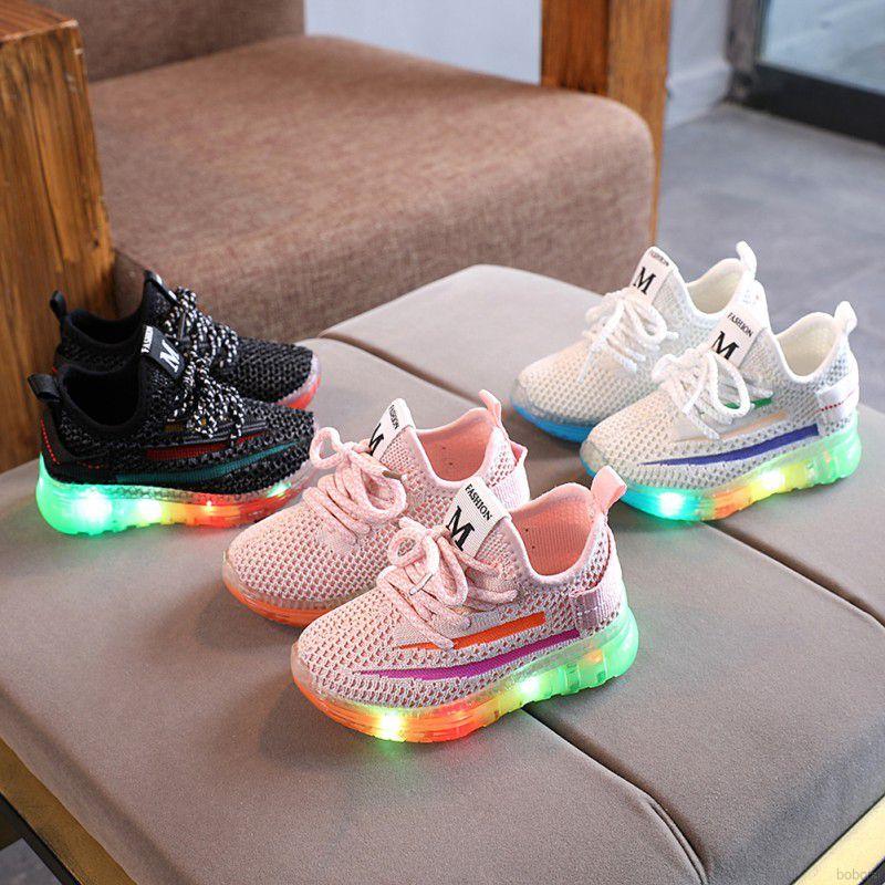 Bobora Giày Thể Thao Yeezy Thoáng Khí Có Đèn Thời Trang Mùa Thu Cho Bé