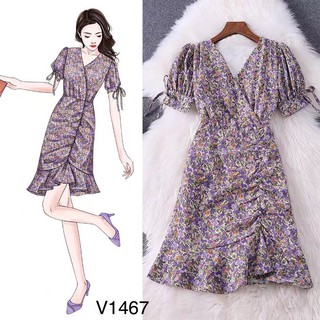 Váy hoa nhí tím V1467 - Đẹp Shop DVC - Kèm ảnh thật trải sàn do shop tự chụp đại lí chính hãng