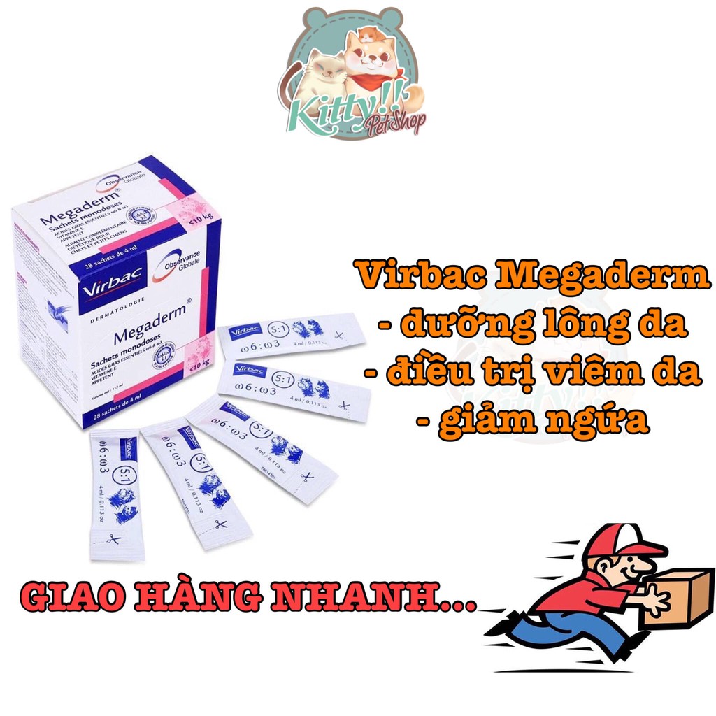 4ml - Gel dinh dưỡng Virbac Megaderm giúp mượt lông, da và giảm ngứa dành cho chó mèo Kitty Pet Shop BMT