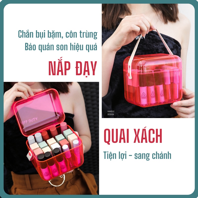 Hộp đựng son môi cao cấp, khay đựng son môi có nắp che chắn, có quai xách