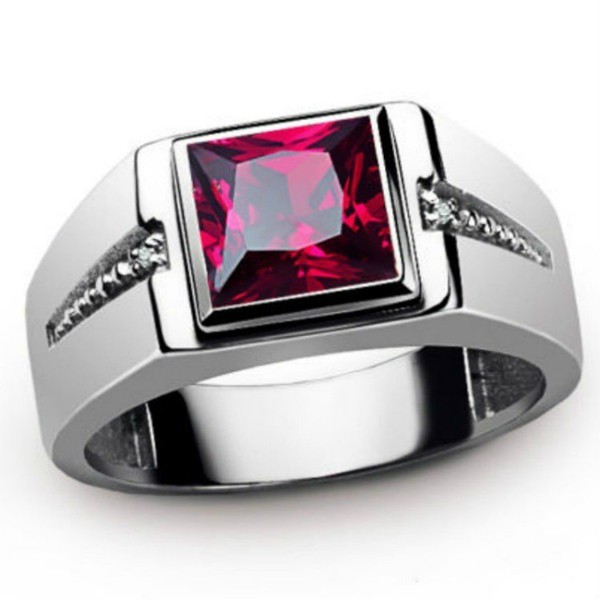 Nhẫn đính hôn đá quý đỏ vàng trắng 18K thời trang nam