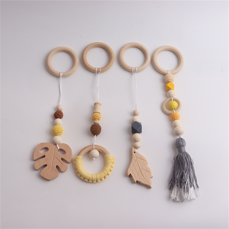 Set 4 Đồ Chơi Lục Lạc Vòng Gỗ Treo Xe Đẩy/Giường Cho Bé Sơ Sinh Có Chuông Di Động