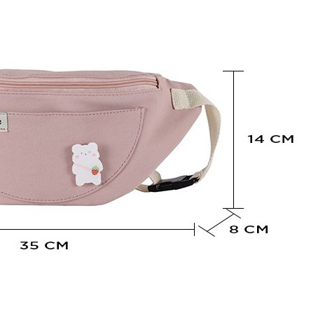 Túi bao tử vải vanvas đeo chéo trơn mềm đi học đẹp giá rẻ đính họa tiết chú gấu dễ thương