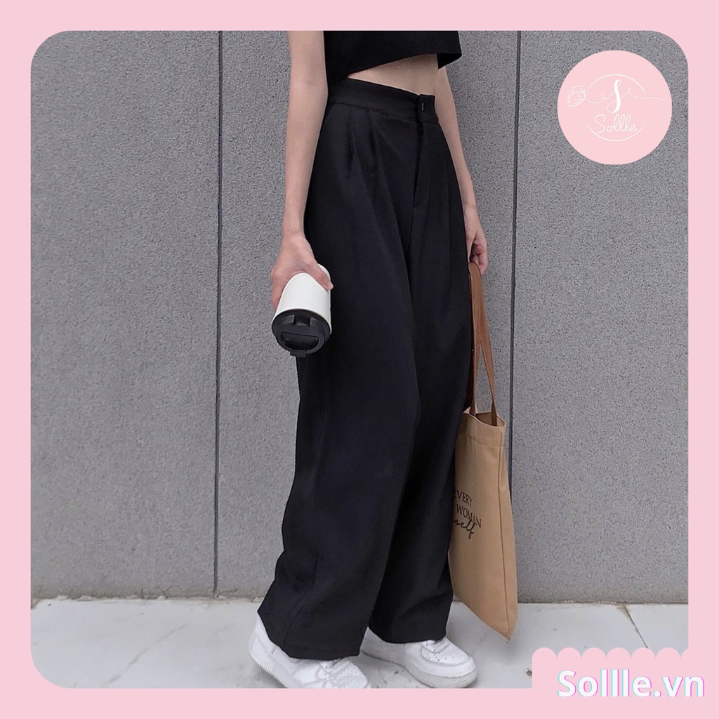Quần ống rộng lưng cao Ulzzang, quần culottes dáng dài cạp cao Hàn Quốc Sollle