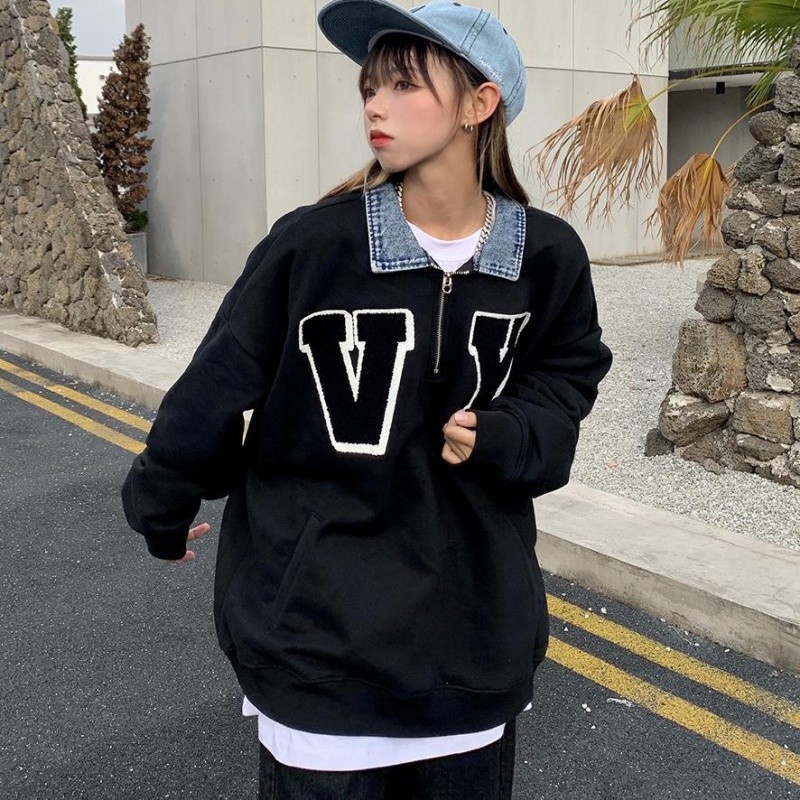 Áo nỉ dài tay cổ gập thêu chữ thời trang
 | BigBuy360 - bigbuy360.vn