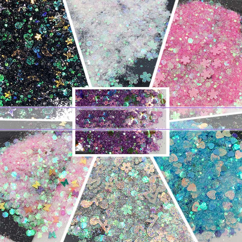 Hộp 10Ml Kim Tuyến Hình Trái Tim/ Ngôi Sao/ Trái Tim Bằng Nhựa Resin Lấp Lánh Dùng Trang Trí Đồ Trang Sức