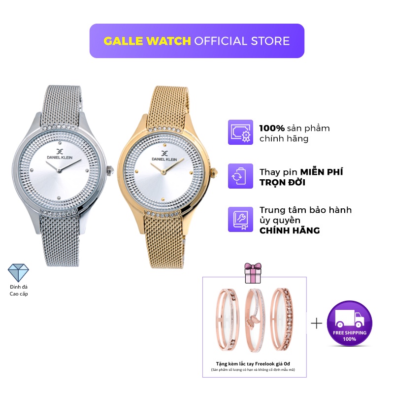Đồng hồ nữ Daniel Klein Watch DK.1.12826 mặt nhỏ đính đá, kính cứng chống xước, chống nước, dây thép đeo tay cao cấp