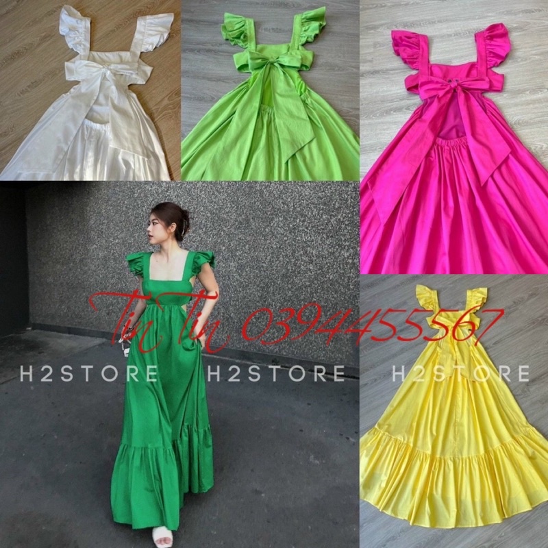 Đầm maxi cánh tiên cut eo nơ lưng siêu sang chảnh sẵn 4 màu kèm ảnh thật