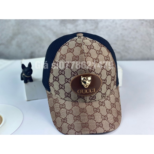 Nón kết lưỡi trai phối lưới vải dệt gG logo sói sắt phong cách thời trang