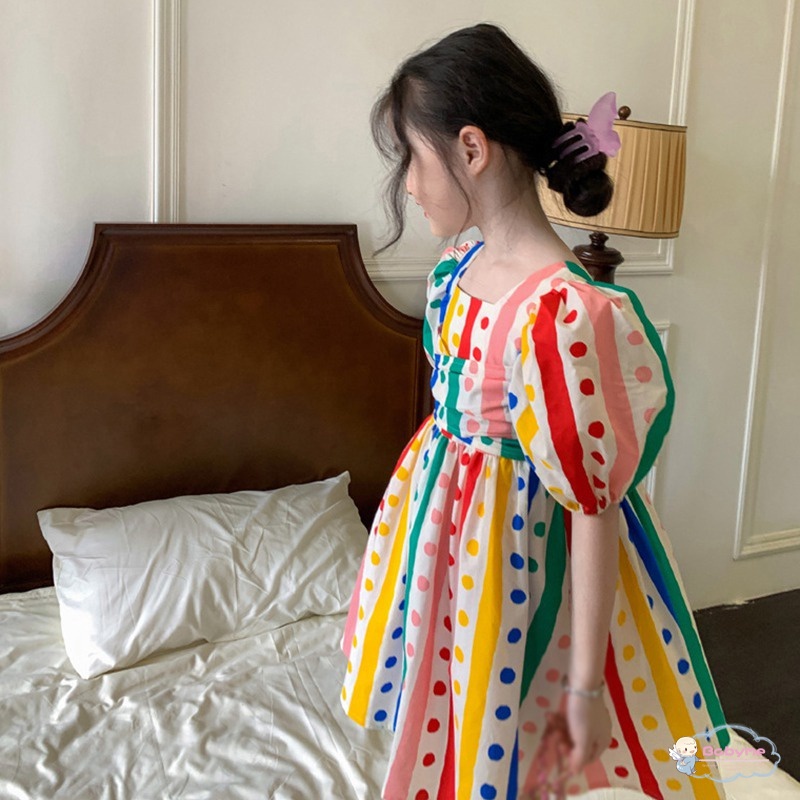Đầm Công Chúa Phồng In Họa Tiết Chấm Bi Nhiều Màu Xinh Xắn Cho Bé Gái