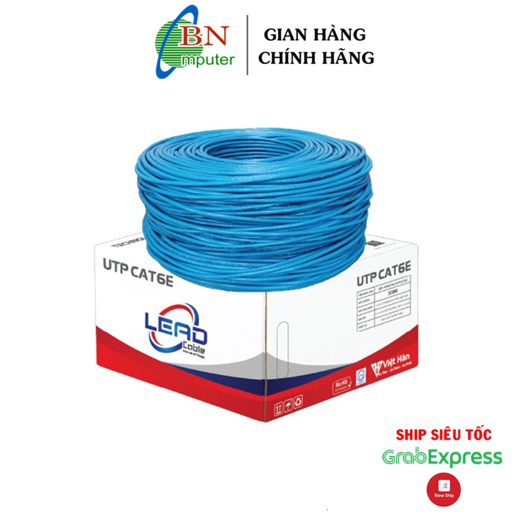 Dây mạng Lan Cat 6E Việt Hàn LEAD UTP 25AWG lõi đồng nhựa PVC nguyên sinh, dài 305m/cuộn