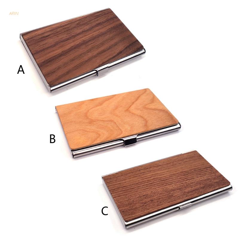 ARIN Bao gỗ óc chó màu đen đựng thẻ danh thiếp doanh nhân
