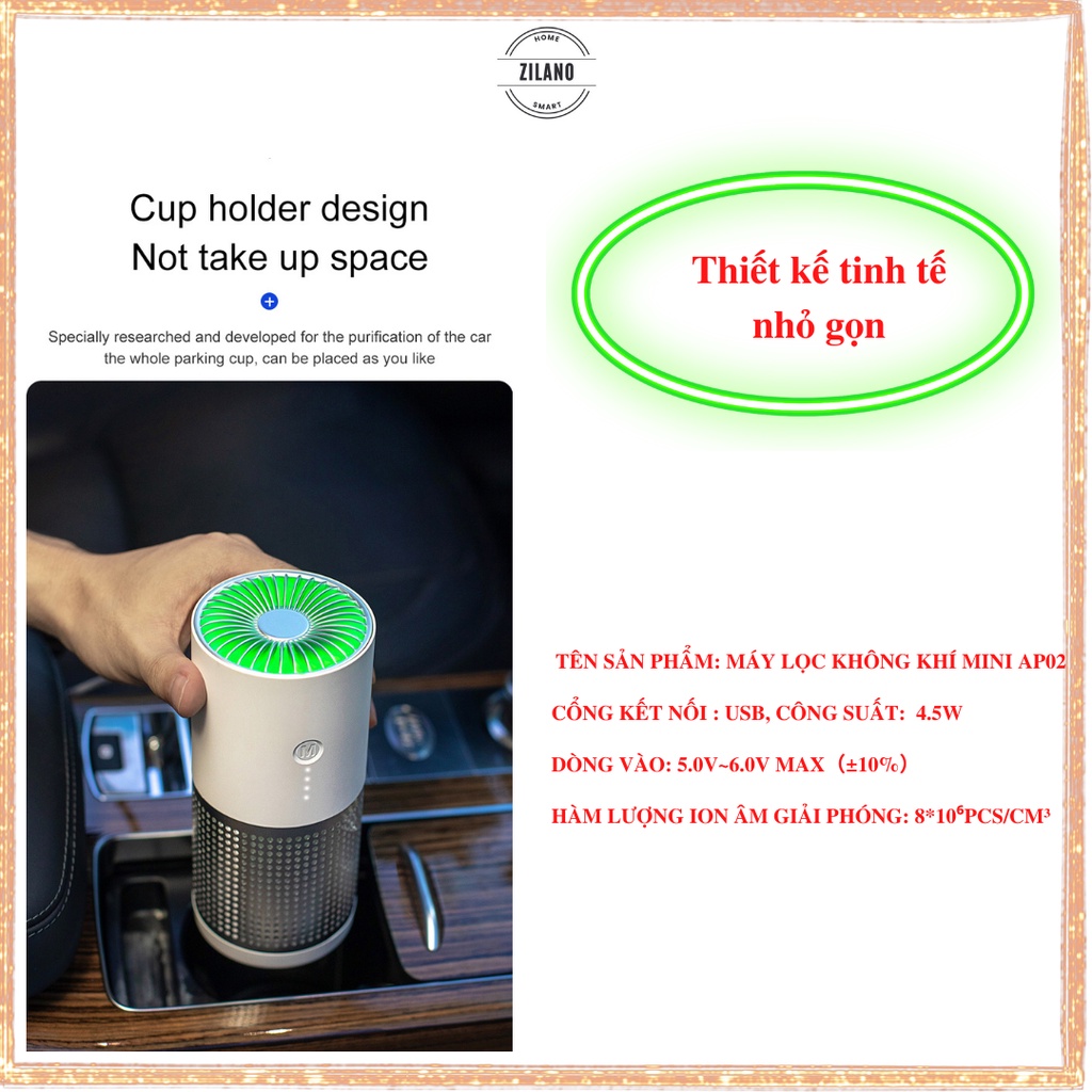 Máy lọc không khí ô tô mini khử mùi không khí đẹp - ZILANO AP02 – Bảo hành 6 tháng | BigBuy360 - bigbuy360.vn