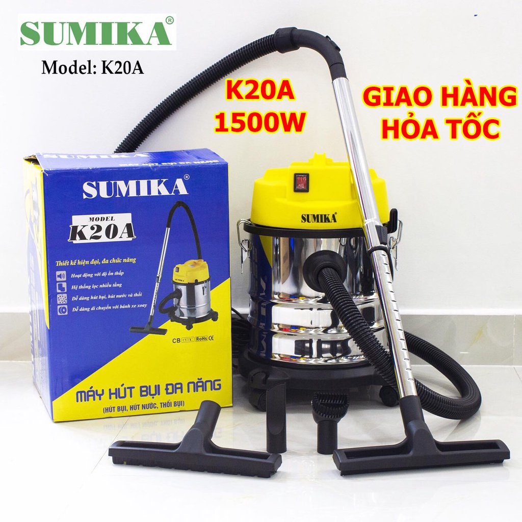 Máy hút bụi công nghiệp, gia đình công suất lớn Sumika K20A - hút bụi, hút nước và thổi, motor 100% lõi đồng Italy