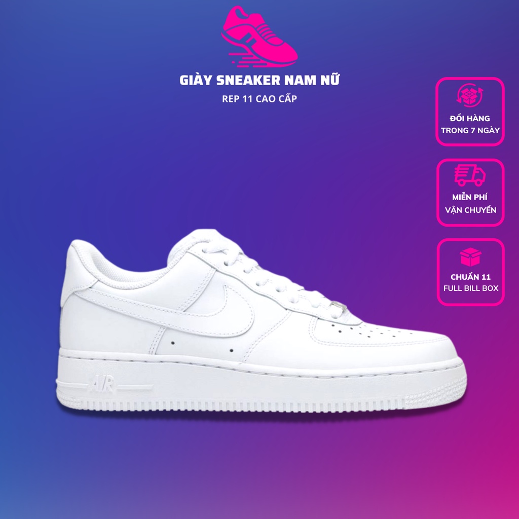 Giày 𝗡𝗶𝗸𝗲 𝗔𝗙𝟭 Trắng Nam Nữ Full Bill Box, Giày Thể Thao Sneaker Nike Air Force 1 Nam Nữ Thời Trang Màu Trắng