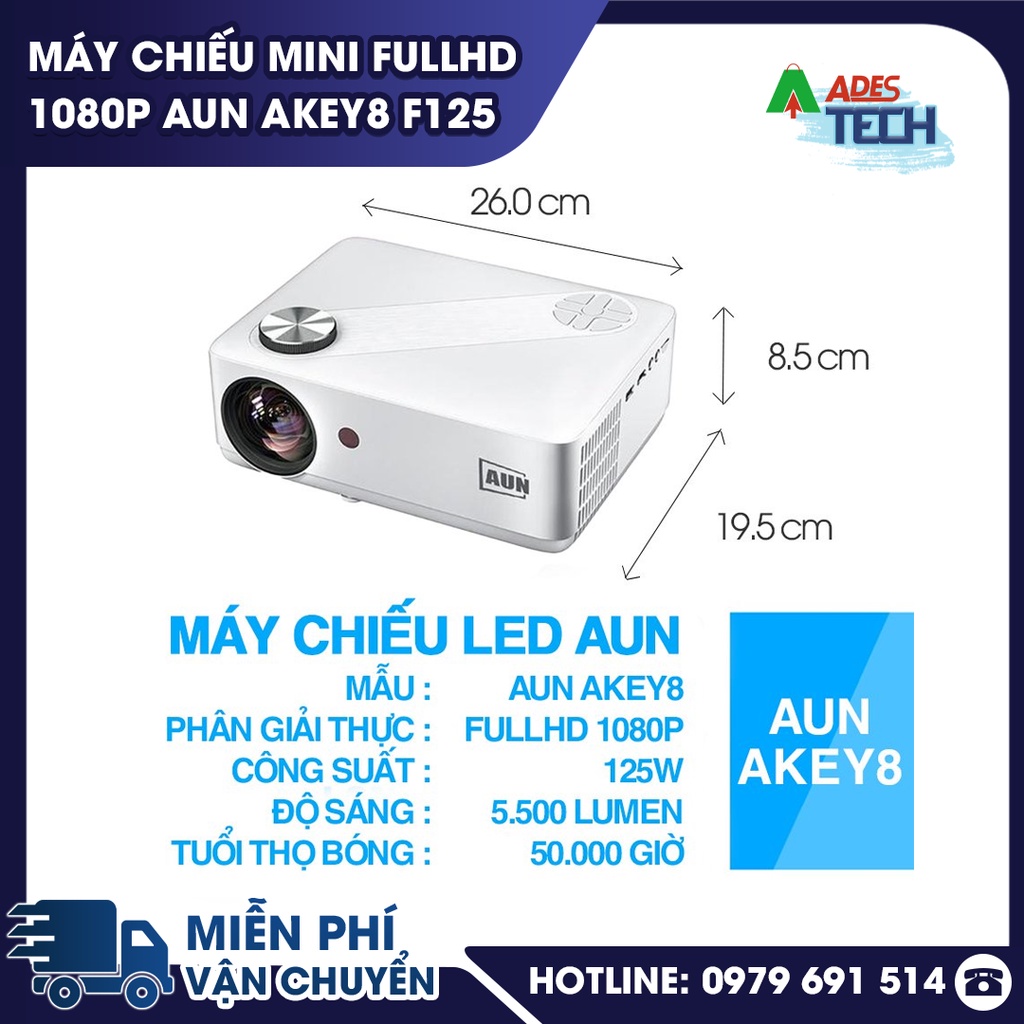 Máy chiếu mini Fullhd 1080p AUN AKEY8 F125 - BẢO HÀNH 12 THÁNG