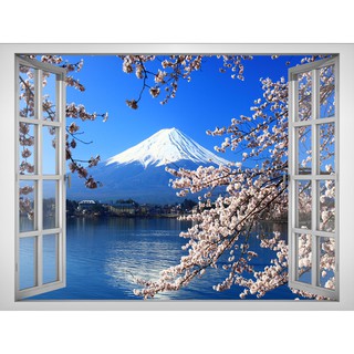 Tranh dán tường Cửa Sổ 3D Cảnh Đẹp Thiên Nhiên Núi Phú Sĩ VT0035