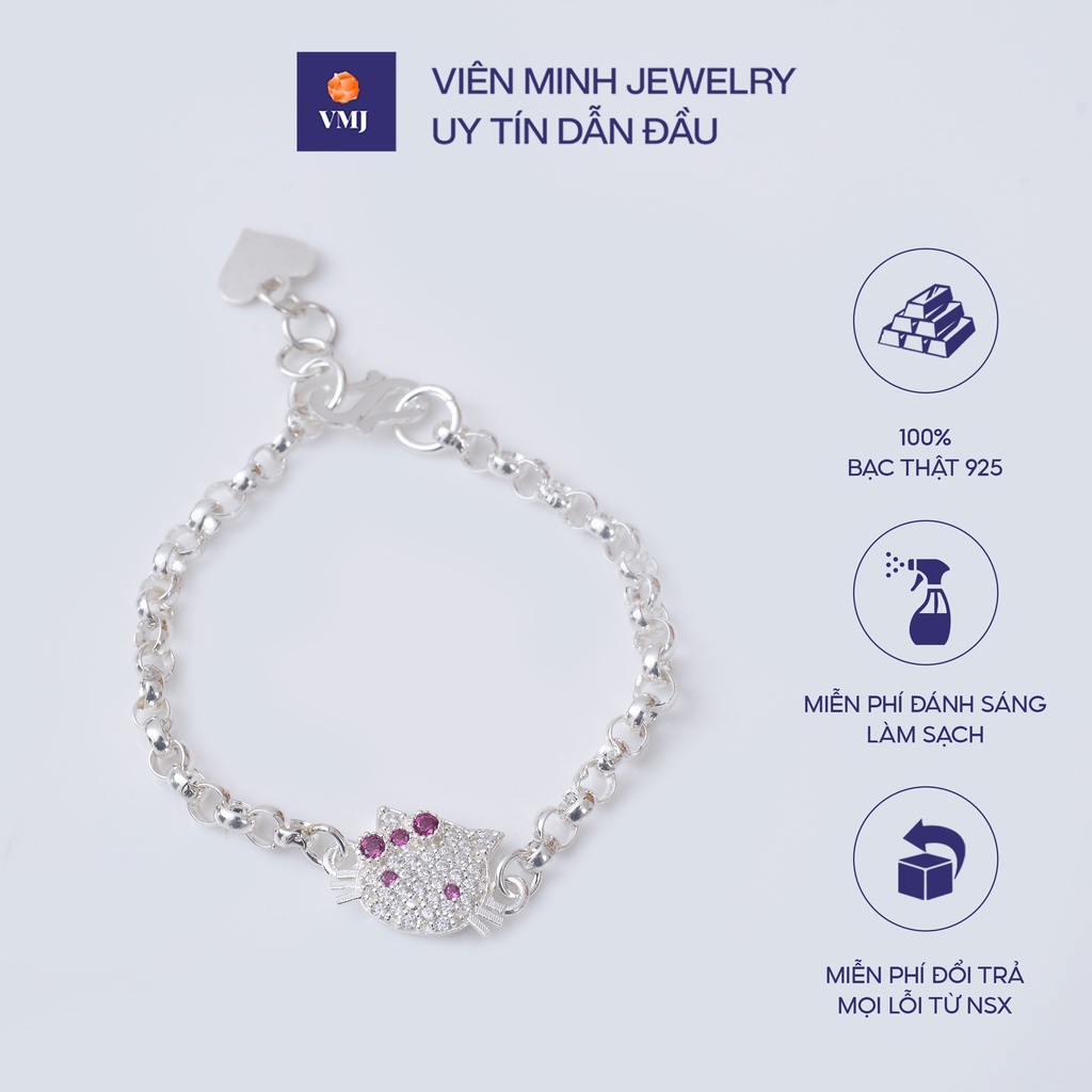 Lắc tay trẻ em VMJ, vòng tay bạc 925, lắc tay bé gái Hello Kitty nơ hồng nạm đá nhỏ theo cân nặng từng bé - VMJ124