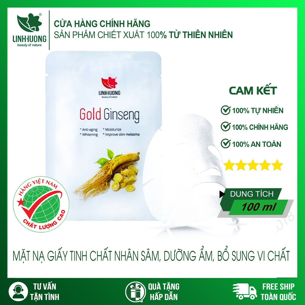 Mặt nạ sâm dưỡng trắng dưỡng ẩm thải độc da GOLD GINSENG Linh Hương chiết xuất Nhân Sâm, Lô Hội ngừa lão hóa da