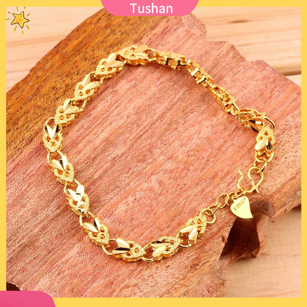 Vòng đeo tay mạ vàng hình trái tim xinh xắn dành cho nữ