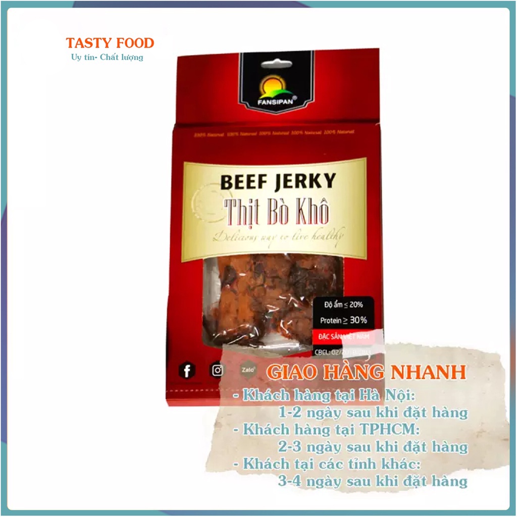 Bò khô miếng Fansipan gói 100g,thịt khô bò miếng loại 1 đồ ăn vặt Tasty Food