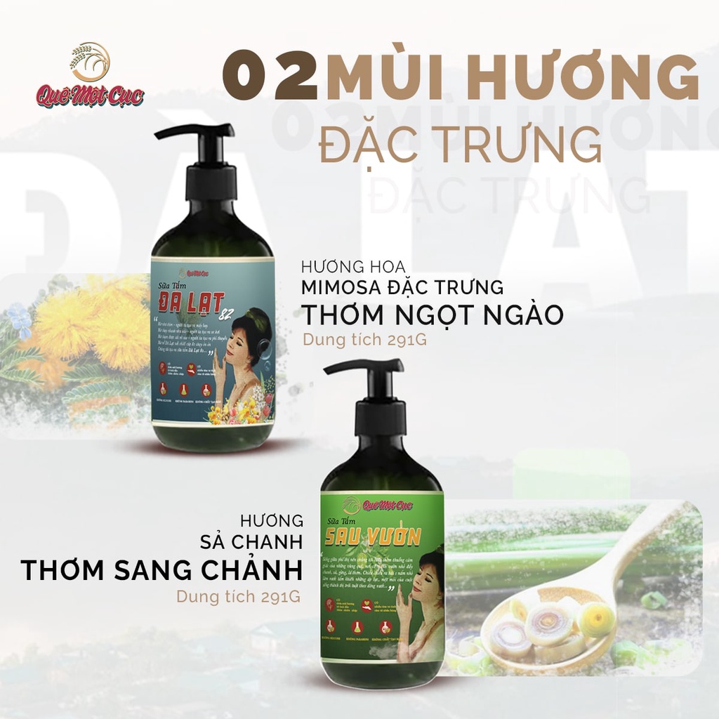 Sữa tắm thiên nhiên, hương nước hoa, dưỡng ẩm, dưỡng thể, làm mềm da, Đà Lạt, Sau Vườn Quê Một Cục Spa 291g - handmade