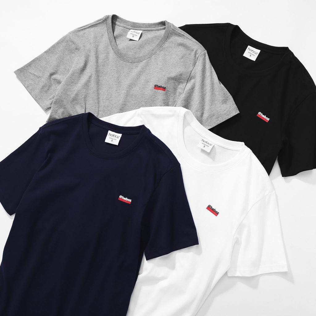 Áo thun nam HEBOZ cổ tròn cotton 4 màu basic mềm mịn, in logo nhỏ cao cấp - 00000829