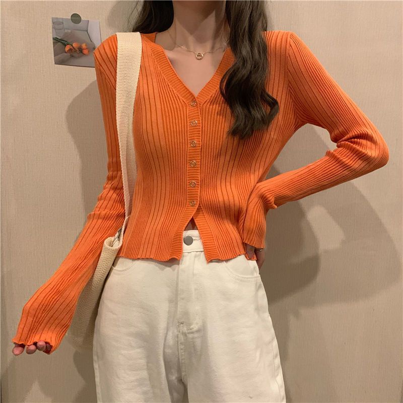 Áo Thun Len Nữ Tay Dài Áo khoác Cardigan Hàn Quốc