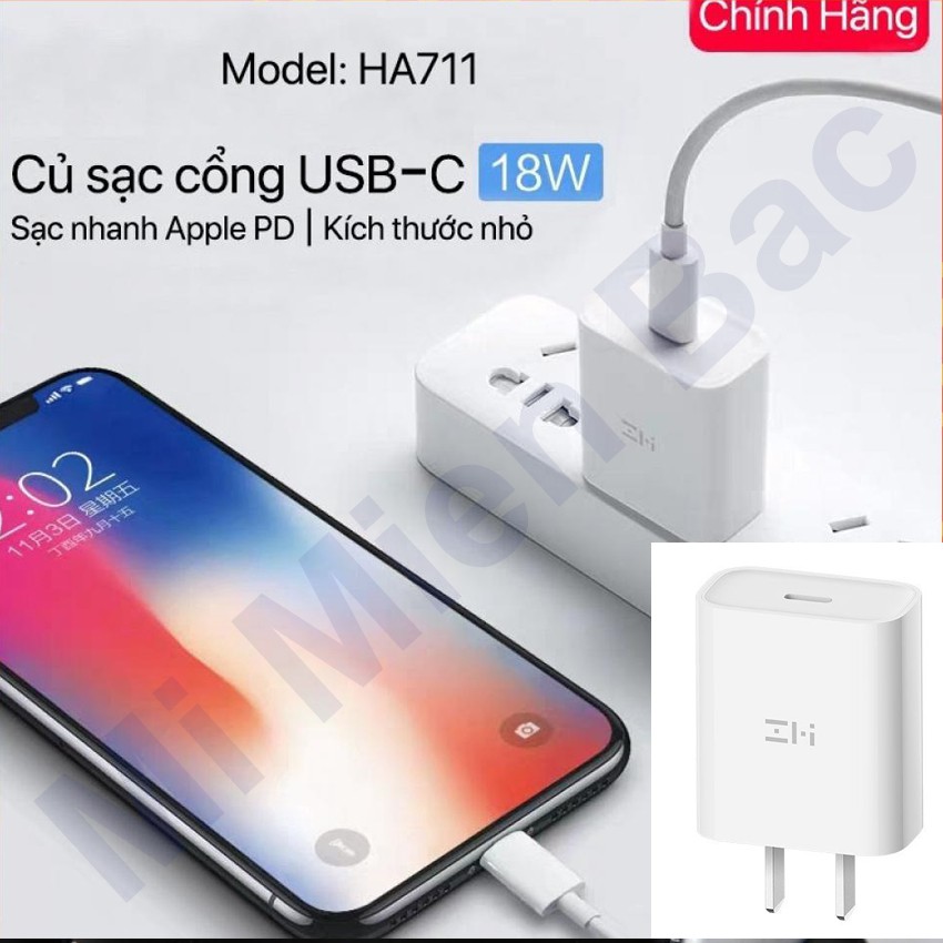 [Chính Hãng] Củ sạc nhanh PD ZMI 18W cho Apple, iPhone 8/XS/XS MAX/XR chuẩn MFi, cổng USB Type – C, Model HA711