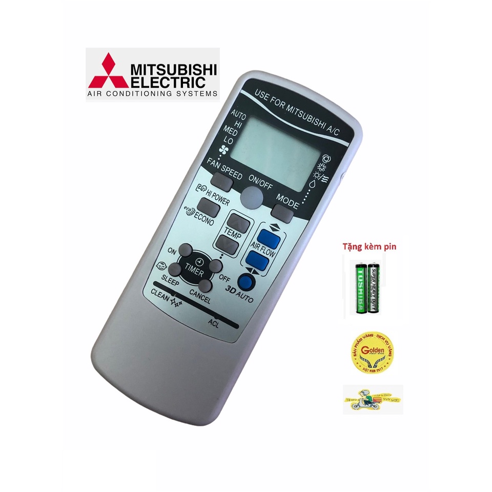 Điều khiển điều hòa Mitsubishi 3 nút xanh - tặng kèm pin  - Remote đầu bấm Mitsubishi - Remote Mitsubishi nút 3D