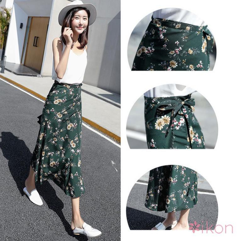 Chân váy chữ A dài vải chiffon thiết kế xẻ tà với họa tiết hoa điệu đà cho nữ 😘