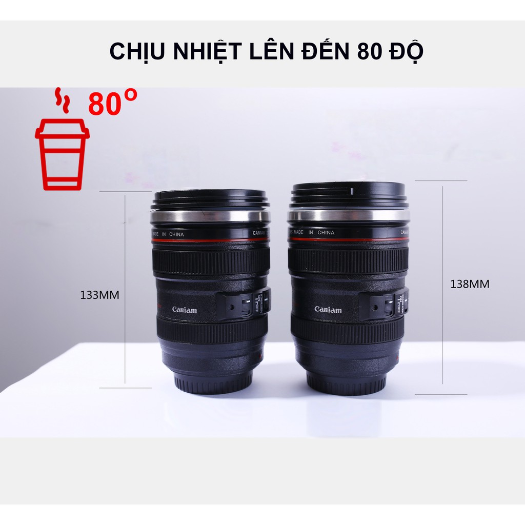 Cốc Cafe Giữ NHiệt Có Nắp - Ly Cafe 2 Lớp Hình Ống Kính Máy Ảnh Độc Lạ