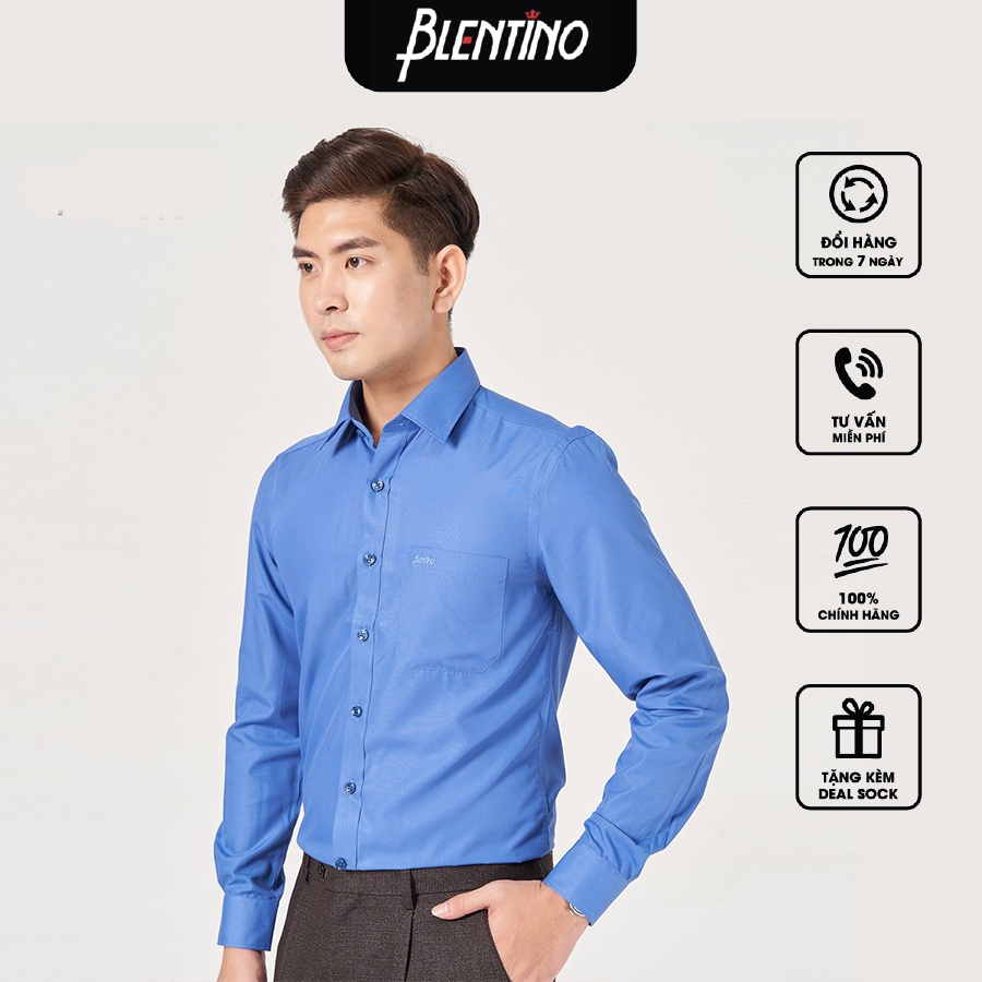 Áo sơ mi tay công sở chống nhăn màu xanh dài tay Blentino BSD01(2)