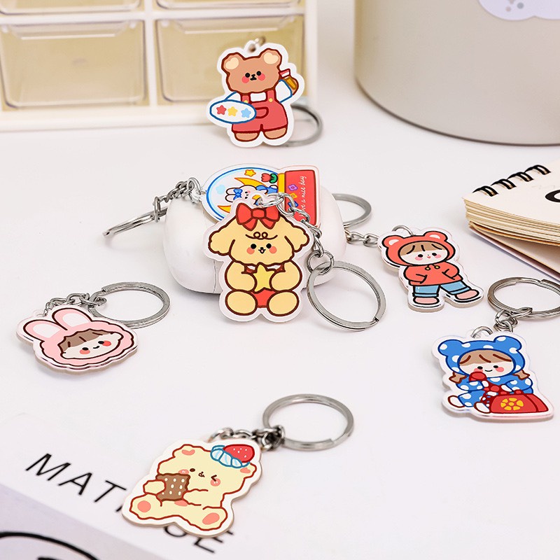 Móc treo chìa khóa Mica họa tiết cute ngộ nghĩnh, Móc khóa trang trí balo túi xách xinh xắn