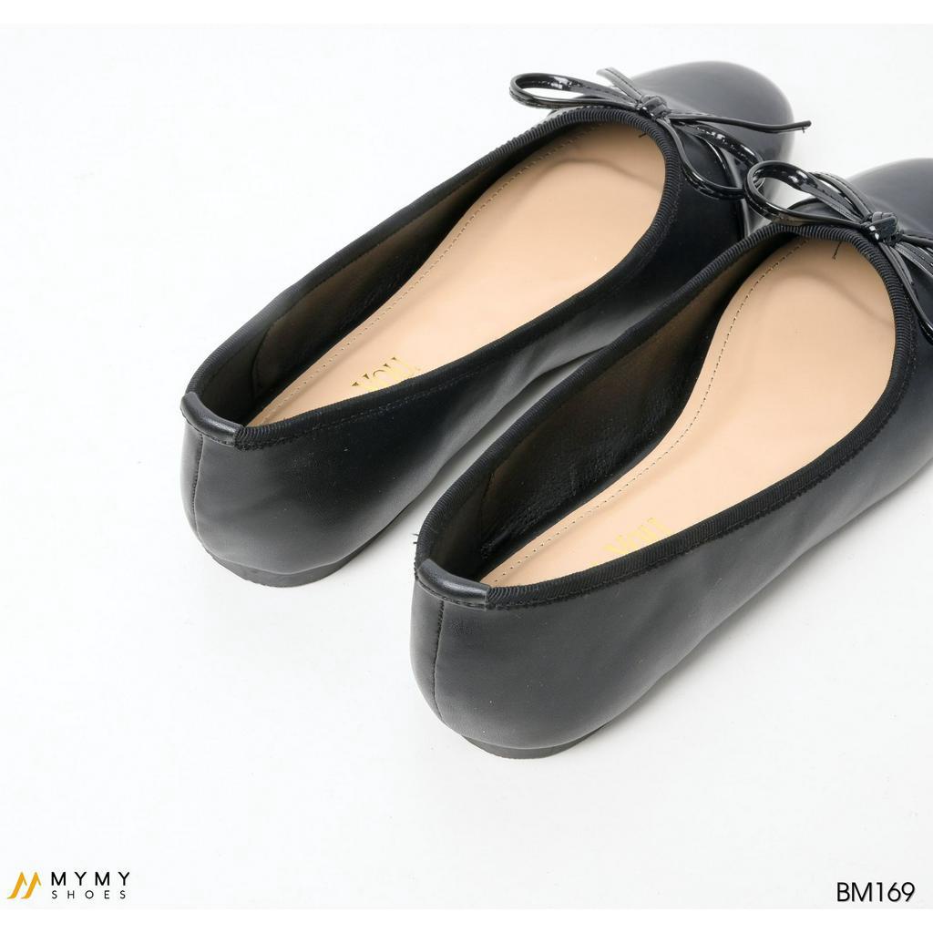 Giày bệt nữ giày búp bê nơ màu đen da mềm êm chân  MyMyShoes - giày bệt nữ BM169